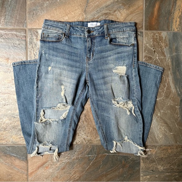Oasis by Eunina Mid Rise Distressed Skinny Jeans Ripped Denim Junior's Size 11 - Picture 7 of 7